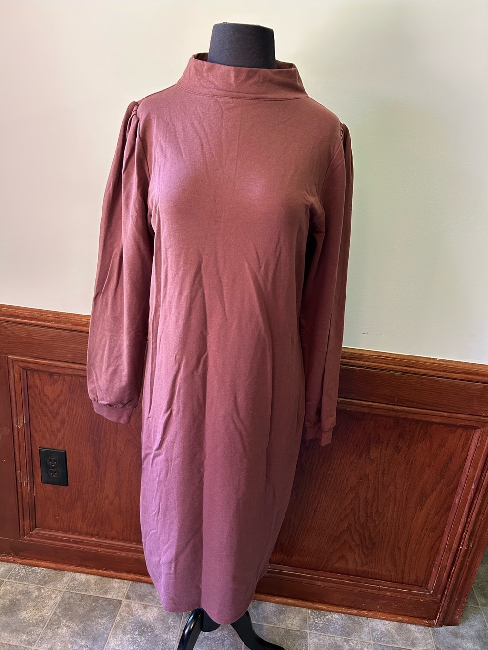 Garnet Hill Dusty Rose Audrey Mock Neck Midi Knit Dress Size Small